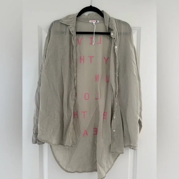 Sundry Light Gray Linen Button Down - Picture 2 of 4